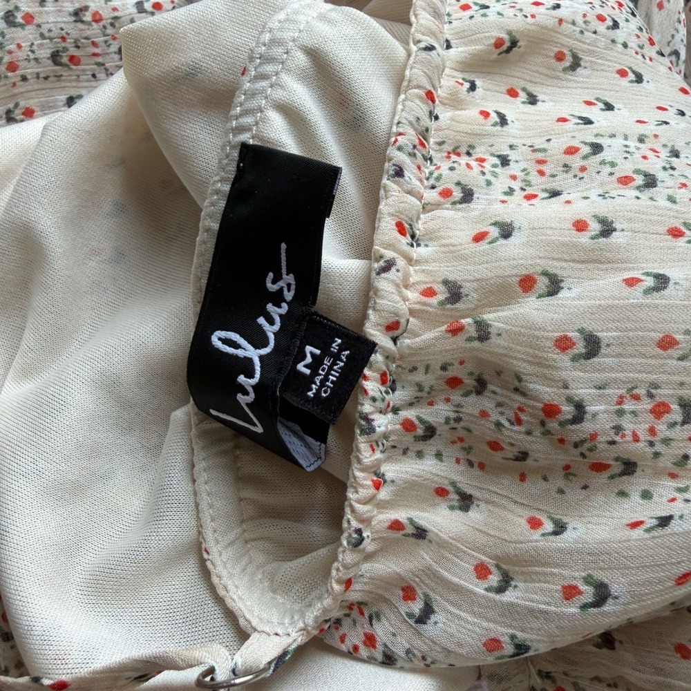 Lulus Sz M Brea Cream Floral Print Tiered Chiffon Maxi Dress Cottage Brunch Boho - Picture 11 of 11